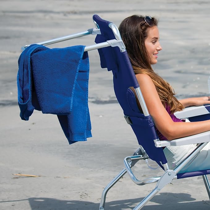 Tommy Bahama 4-Position Face-Opening Read Through Lounger with Ottoman Portable Folding Beach Chair Navy