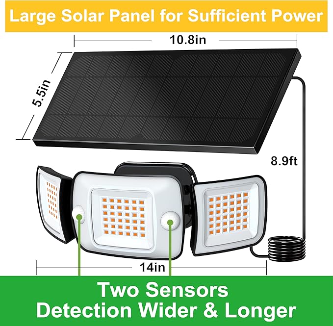 intelamp Outdoor Solar Flood Light Waterproof Upgraded 6000mAh 1500LM/3000K Warm White 108 LED Dual Motion Sensor Dusk to Dawn Security Floodlight Exterior with Remote for Outside Garden Yard