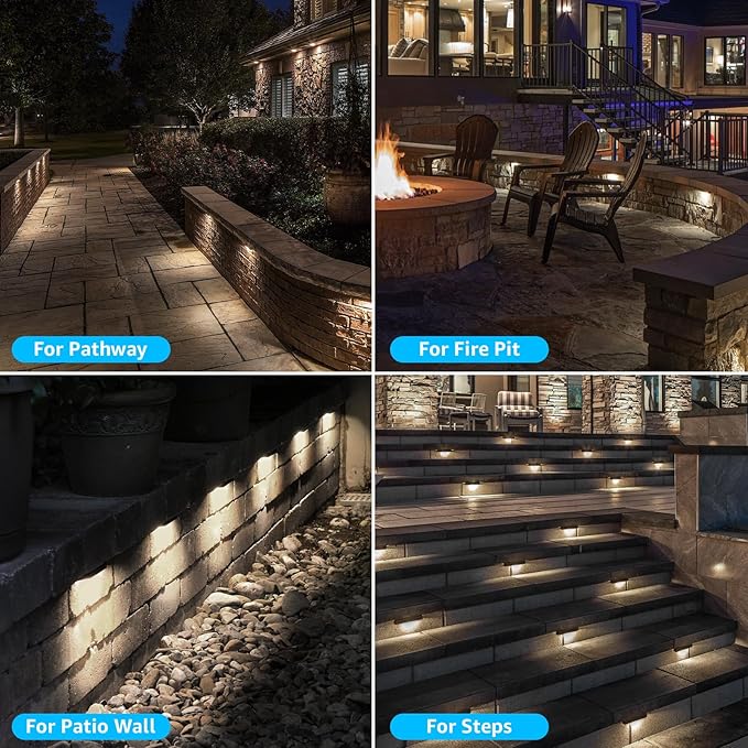 SUNVIE 7 Inch Retaining Wall Lights 5W LED Hardscape Lighting 12V-24V Low Voltage Step Lights 3000K Warm White Waterproof Outdoor Landscape Lighting for Patio Walls Stairs 12-Pack with Connectors