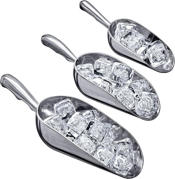 Amazing Abby - Elsa - Aluminum Ice Scoops (3-Piece Set) Cast Aluminum Utility Scoops 5/12/24-Ounce Capacity Food-Grade Good for Home and Commercial Use NOT Dishwasher-Safe Hand-Wash Recommended