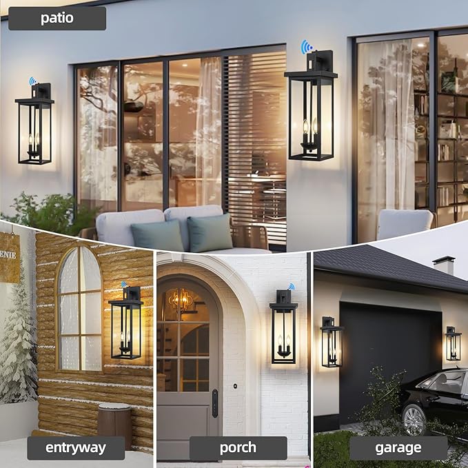 Large Exterior Lighting Fixtures Modern Wall LanternOutdoor Wall Lights with Clear Glass ShadeOutdoor Lamps for Patio PorchWaterproof Outside Exterior LightsDusk to Dawn 22IN-2 Packs