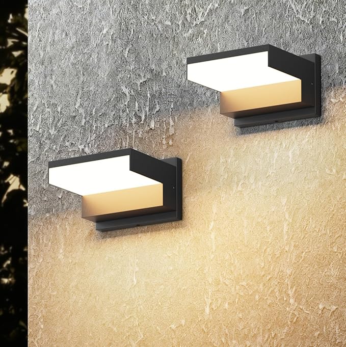 Outdoor Wall Lights 3000K Porch &amp Patio Light Aluminum Hardwired Modern Exterior Wall Sconces IP65 Waterproof for House(Black2 Pack)