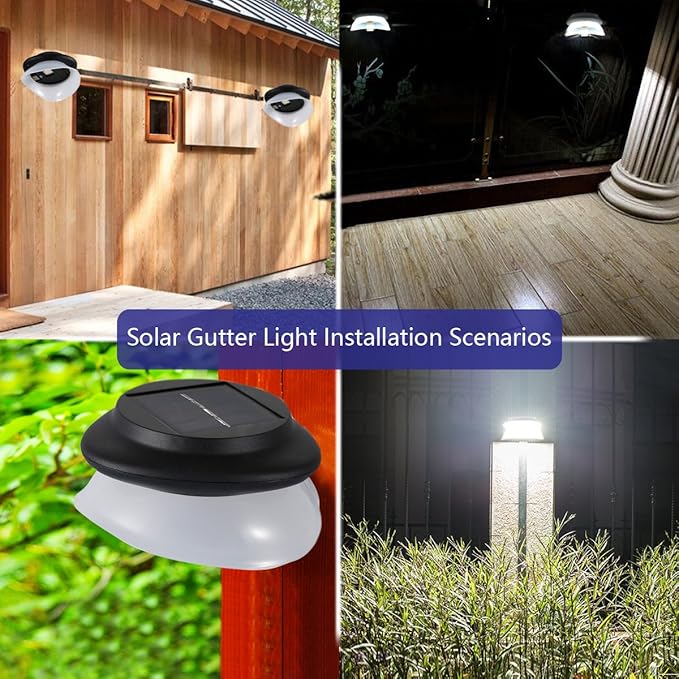 Solar Gutter Lights Outdoor 9 LED Super Bright Waterproof Wireless Security for Garden Wall Yard Deck