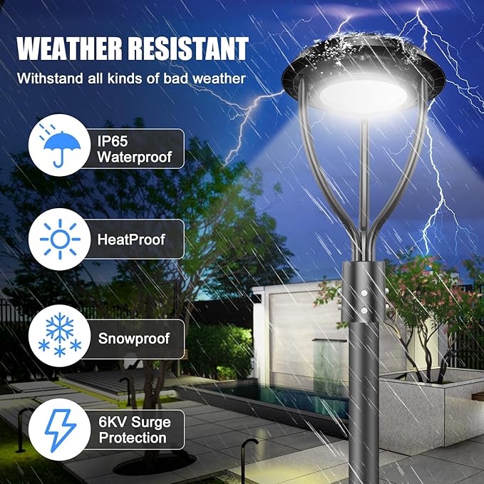 100W LED Post Top Light with Photocell 100W 80W 60W Adjustable 15000LM Adjustable CCT 3000/4000/5000K Outdoor Pole Lights IP65 Waterproof LED Post Light Fixture Area Light ETL DLC Listed