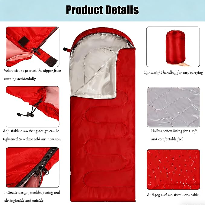 SNZ All-Season Lightweight Sleeping Bag - Mummy Camping Sleeping Bag for Adults &amp Kids Camping Essentials Warm &amp Cold Weather for Hiking Backpacking