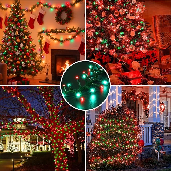 LAMPHOME 500 LED String Lights Outdoor - 16 Modes 46ft with Waterproof Green Red &amp Red-Green Cluster Lights