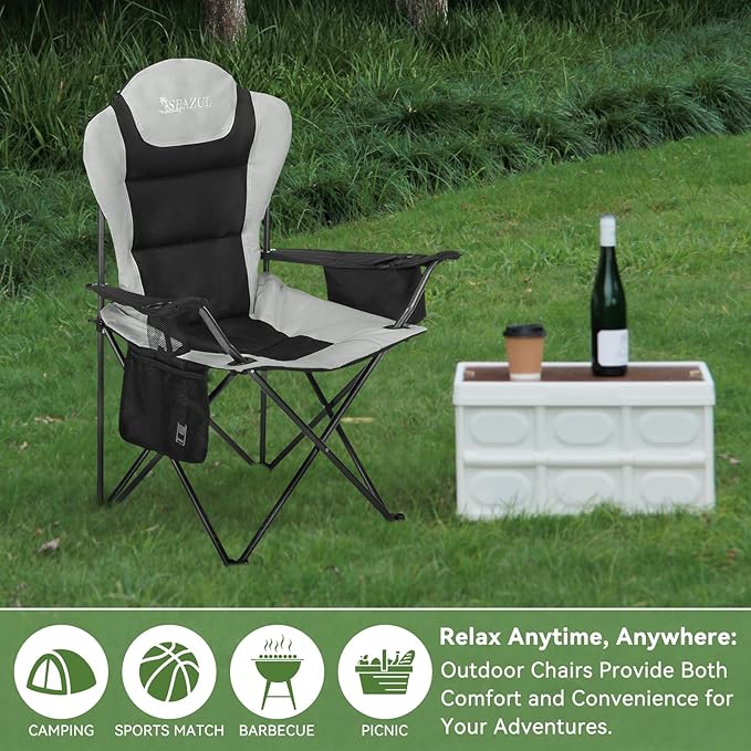 Camping Chairs for Adults Heavy Duty Camping Chairs 2 Pack Folding Chairs for Outside Support 380 LBS Portable Travel Outdoor Camp Chair with Cup Holder &amp Cooler Bag Sports Chairs for Basebal