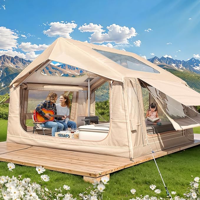 YOLENY 2-4 Person Inflatable Tents for Camping Quick Setup in 2 Minutes with Hand Pump 4-Season Waterproof Windproof Oxford Blow Up Tent