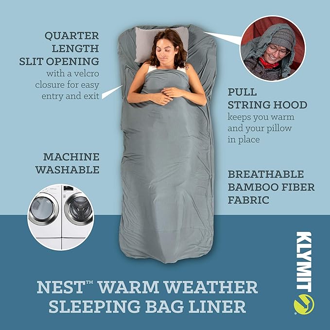 Klymit Nest Sleeping Bag Liner Warm Weather Sleeping Bag Insert Gray XL