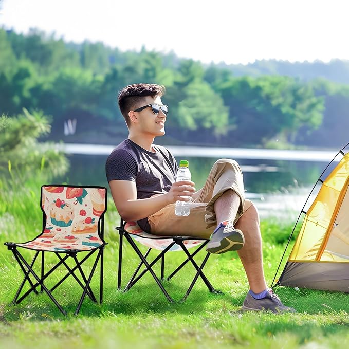 Cupcakes Portable Camping Chairs Folding Chair - Durable Oxford Fabric Lightweight Iron Frame Easy Fold Design - Ideal for Outdoor Activities Camping Fishing and Travel