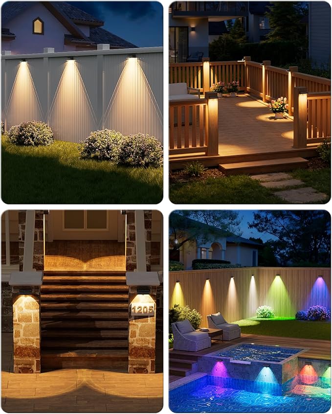 VOLISUN Solar Fence Lights with Remote Control 50 Lumen LED Fence Lights Solar Powered IP65 Waterproof 10 RGB Color Long-Lasting Solar Lights for Backyard Garden Deck Patio Railing (8 Pack)