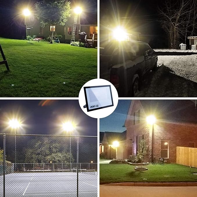 MIHEAL 1pack 200W LED Flood Light Warm White 3000K IP66 Waterproof Super Bright Work Light 110V Outdoor Floodlight for Yard Garden Garage Lawn Court