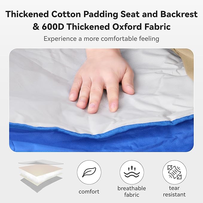 Double Camping Chairs with Canopy Shade Folding Beach Chair Heavy Duty Oversized Outdoor Padded Loveseat Chair 2 Person with Removable Roof Cup Holders Side Pockets Portable Carry BagBlue