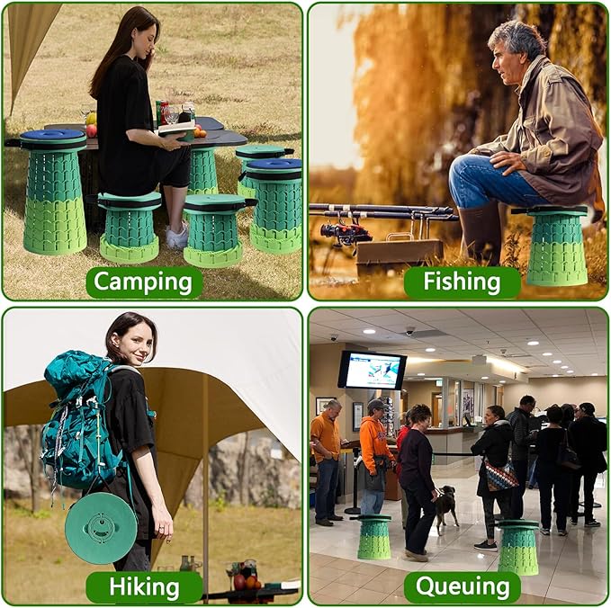 2026 Upgraded XXL Collapsible Stool with Thick Cushion19.7H-11.8D Telescoping Folding Stool for Adults More Sturdy Camping Stools with Load Capacity 1000lbs for OutdoorGardenFishingHiking
