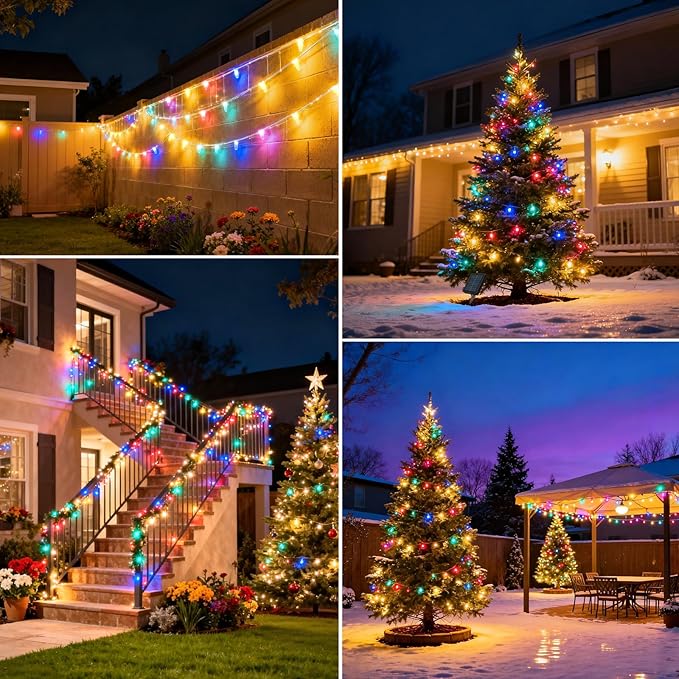 Smart Christmas Lights Outdoor USB 38-FT Waterproof LED String Lights Supports APP/Timer/Music/Remote Control Waterfall Lights for Patios Parties Wedding Easter Decorations