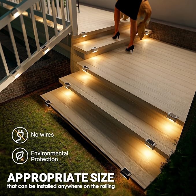 SOLPEX Solar Fence Lights Outdoor 20 Pack Solar Step Lights Waterproof Led Solares Light for Outdoor Stairs Deck Fence Yard Patio and Balcony(Warm White)