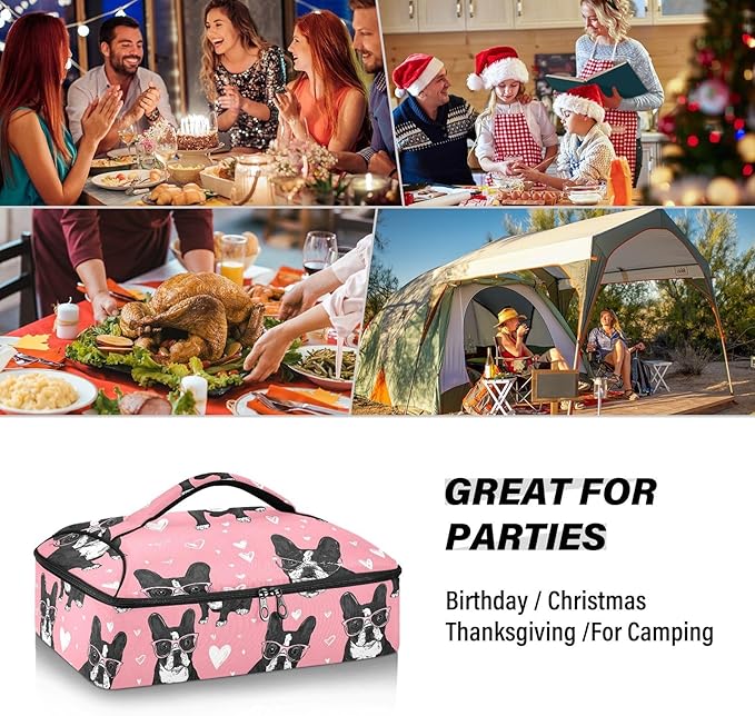 Casserole Carrier Trendy Cool Foundation Heart PatternInsulated Casserole Carrier for Hot or Cold Food Thermal Lunch Tote for Potluck Parties Picnic Beach Fits 9 x 13 Inches Baking Dish