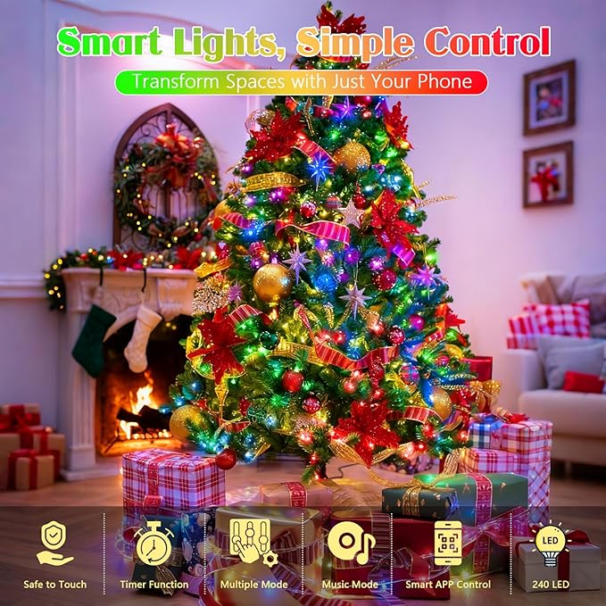 2025 New 88FT 240LED Smart Color Changing Easter String Lights Outdoor App Control RGB LED String Lights with Remote &amp Timer Waterproof Twinkle Easter Tree Lights Indoor for Holiday Xmas Decor