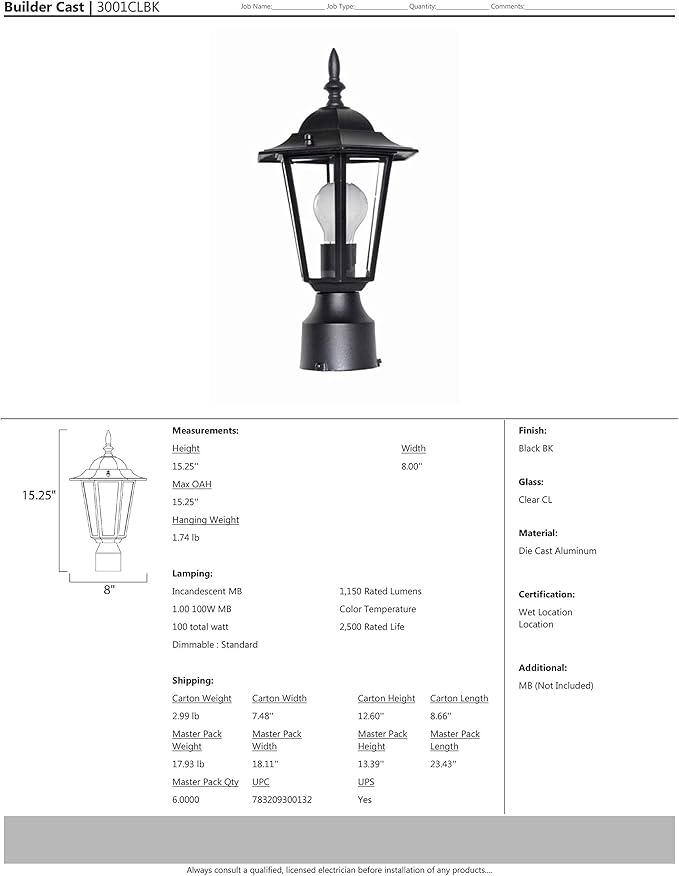 Maxim Lighting 3001CLBK Cast-1 Light Outdoor Pole/Post Mount in Early American Style-7 Inches Wide by 16 inches high Finish Color: Black