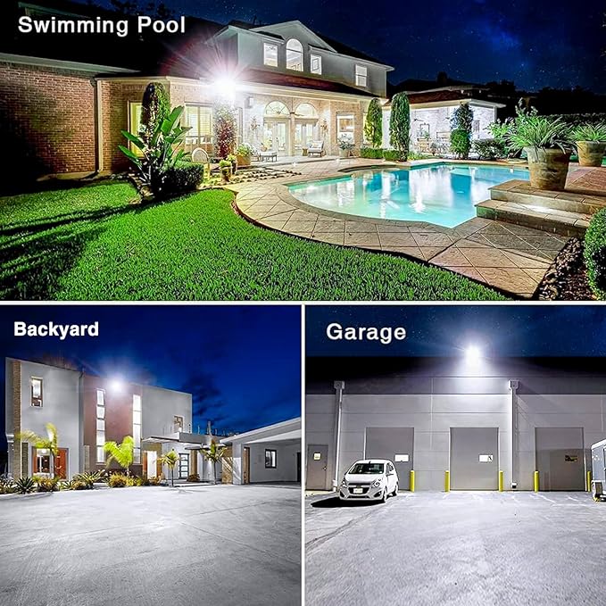 Onforu 120W Flood Lights Outdoor12000lm White LED Work Light with Plug 6500K Daylight White LED Flood Lighting IP66 Waterproof Security Yard Lights for Yard Garage Stadium 2 Pack