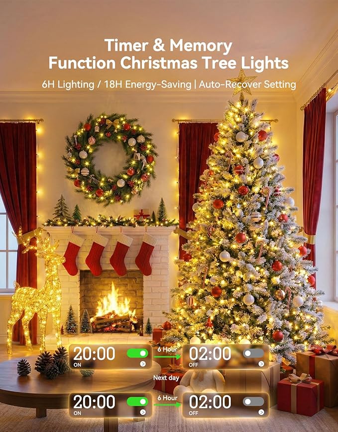 LitHome 99FT 300 LED String Lights Outdoor Waterproof 8 Modes Christmas Lights Plug In Green Wire Warm White String Light with Timer &amp Memory Function Tree Light Outdoor for Xmas Garden Patio D