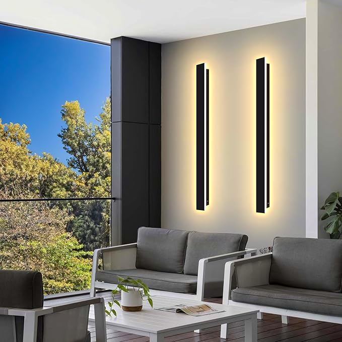 Outdoor Wall Light LED Long Wall Sconce 45.28in Ip65 Waterproof Black Modern Outdoor Lights 3000k 37W Metal Exterior Light Fixture for Porch Light Patio Door Yard Garden Villa Living Room