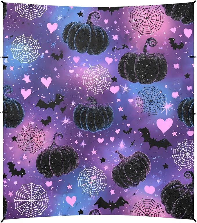 ALAZA Pumpkin Bat Heart Spider Web Halloween Beach Tent Sun Shelter UPF50+ Protection Beach Shade Canopy w/ 4 Sandbags for Outdoor Camping Fishing Backyard Fun Picnic 10x9 ft