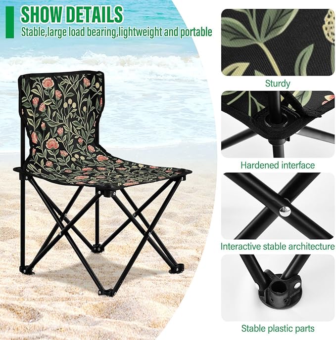 Wild Flower Red Black Portable Camp Chairs for Adults Ultralight Ice Fishing Chairs with Carrying Bag
