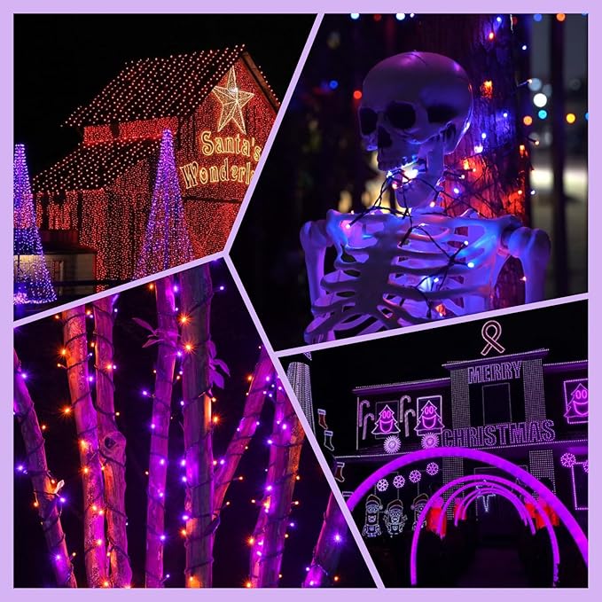 Connectable Purple and Orange Halloween Lights 2Pack 164ft 400LED 13 Modes Waterproof String Lights Plug in Twinkle Light with Timer Indoor/Outdoor for Tree Party Halloween Decorations