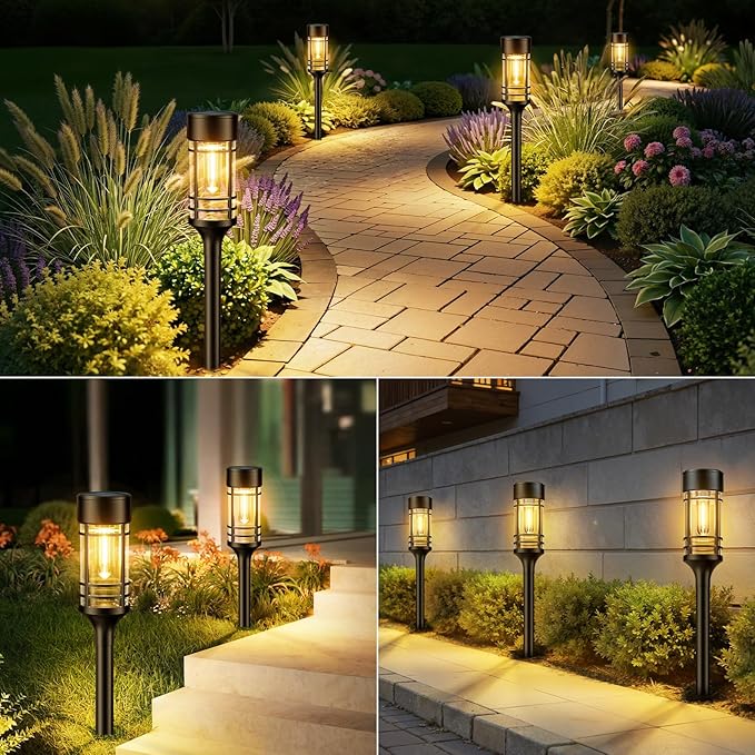 LETMY Solar Pathway Lights Outdoor 4 Pack Solar Lights Outdoor Waterproof IP65 Bright Garden Light for Yard Walkway Driveway Landscape Garden Decor