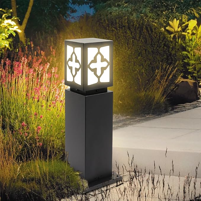 Landscape Path Lights 24 IP65 Waterproof Bollard Lights Heavy Duty Steel Stable Widened Base E27 Lamp Holder Modern Outdoor Path Lights Bollard for Lawn Patio Courtyard Driveway Cross 1pack