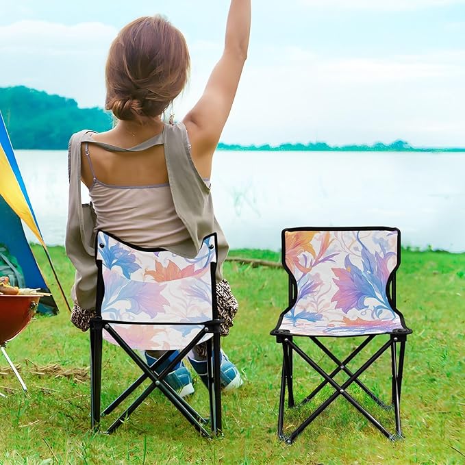 Orange-Purple Iris Portable Camping Chairs Folding Chair - Durable Oxford Fabric Lightweight Iron Frame Easy Fold Design - Ideal for Outdoor Activities Camping Fishing and Travel