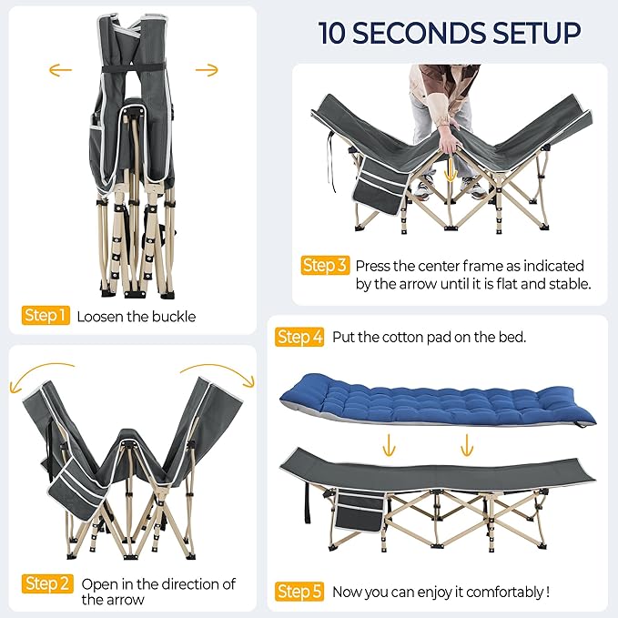 Yaheetech Folding Camping Cot Portable Outdoor Bed for Adults w/Mat &amp Storage Bag &amp Carry Bag Heavy Duty Cots for Outdoor Travel &amp Office/Home Nap