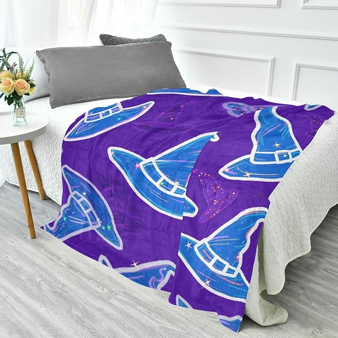 Soft Throw Blanket Happy Halloween Witch Hat Purple Couch Blankets 50x70