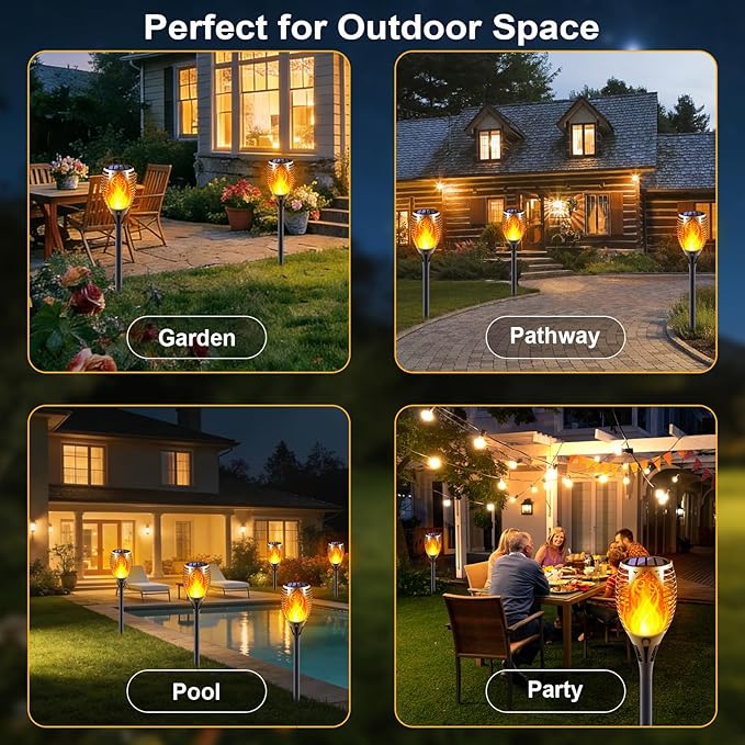 Solar Torch Lights with Flickering Flame Fire Effect Garden Light Auto On/Off Dust to Dawn Outdoor Waterproof Landscape Decoration Powered Security Light for Patio 8 Pack