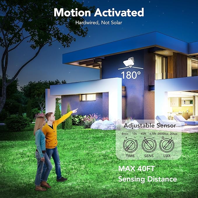 OREiN Smart Flood Lights Outdoor 2700K-6500K CCT Dusk to Dawn LED Security Lights with APP Control 24W=200W. 1%-100% Brightness IP65 Waterproof Bluetooth Conncected Floodlight 1 Pack (Hardwired)