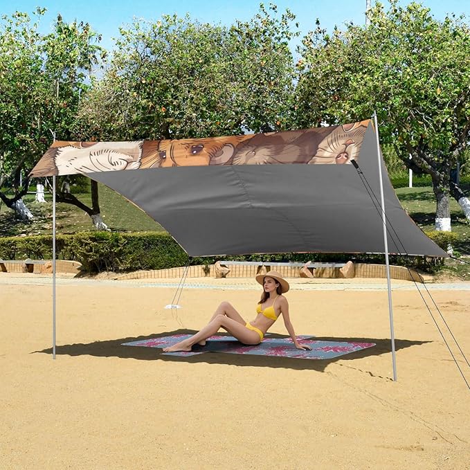 Cute Hamsters Beach Tent Sun Shelter 9.2' x 10.5' Beach Canopy with 4 Sandbags 4 Stability Poles Sand Shovels - Tent Canopy for Beach Camping Fishing Picnics