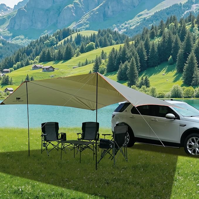 GEERTOP Large Car Side Camping Awning 19 x 11 ft SUV Canopy Tarp Waterproof Outdoor Vehicle Sun Shade Shelter for Truck MPV Van Campers