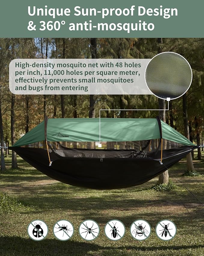 Camping Hammock Tent with Top Quilt Lightweight Hanging Hammocks Tree Straps Portable for Hiking Backpacking