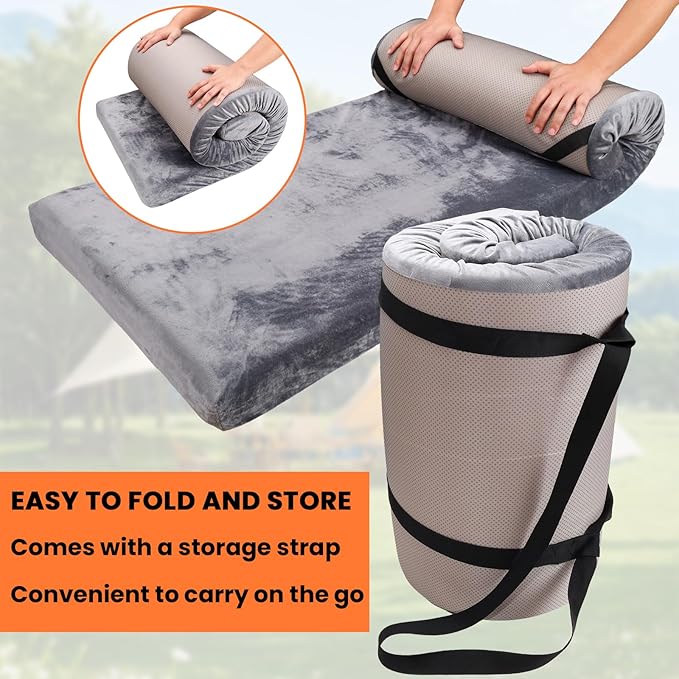 Memory Foam Sleeping Pad Camping Mattress3 Inch Thick Portable Floor Mat for Adult Waterproof Sleeping Mat Roll Up Floor Mattress Foldable Backpacking Travel Bed for HikingGuest Bed