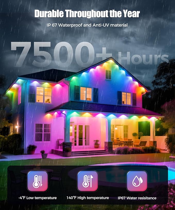 POOFZY Permanent Outdoor Lights for House49ft RGB+IC Smart Outdoor Decor 50 Scene ModesApp/Remote ControlIP67 Waterprooffor ChristmasHalloweenDaily &amp Holiday Party DecorHouse Roof Lighting