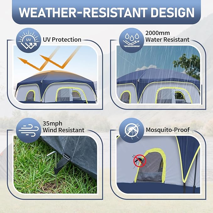 Outvita 6 Person Camping Tent with Carry Bag Waterproof Windproof Easy Setup Portable Family Camping Tent with 1 Mesh Door &amp 5 Large Mesh Windows 10'X9'X83in