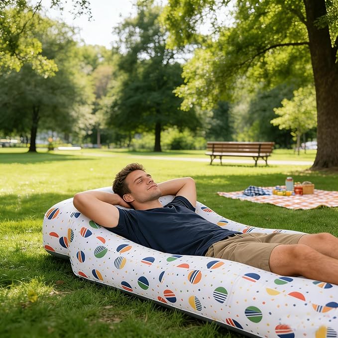 Inflatable CouchAir Sofa with Sun-Shade DesignBuilt-in StorageRipstop Polyester&ampStability PegsPortable Air Lounger for BeachCampingEasy to Carry2 Inflation Ways(Included Pump)Pebble Gray