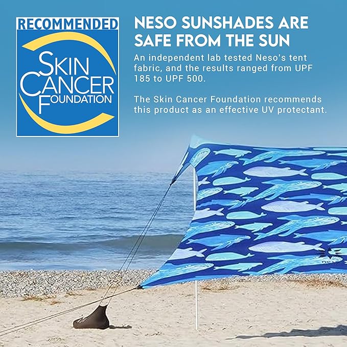 Neso Gigante Portable Beach Tent Sun Shelter - Lightweight Beach Shade Canopy - Easy Setup for Family Outings - Patented Reinforced Corners - UPF 50+ - 8ft Tall 11 x 11ft - Save The Whales