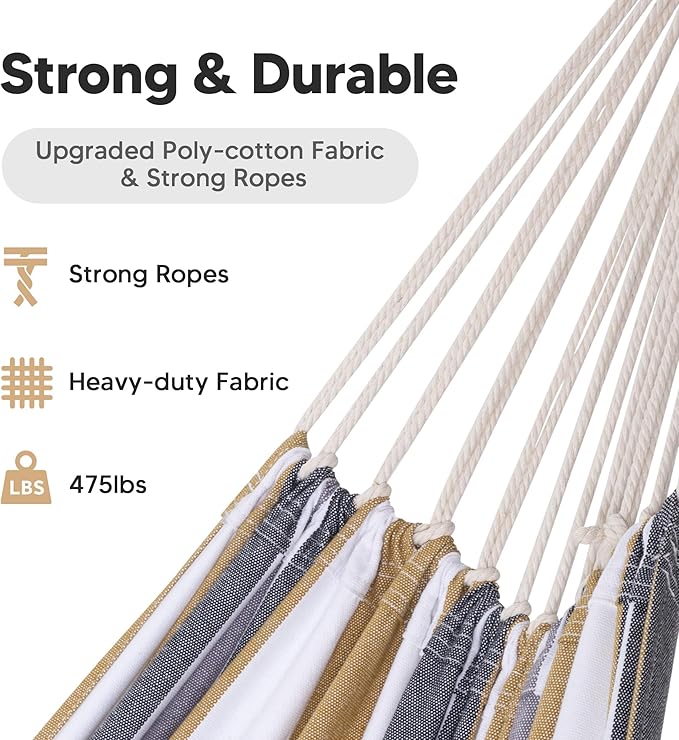 SUNCREAT Large Hammock for Tree Outdoor Tree Fabric Hammock Only Coffee Stripes