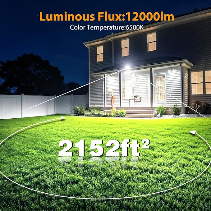 Onforu 120W Flood Lights Outdoor 12000lm Bright LED Work Light with Plug 6500K Daylight White LED Flood Lighting IP66 Waterproof Security Yard Lights for Yard Garage Stadium 4 Pack