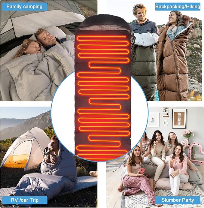 Sleeping Bags for Adults Backpacking Camping Sleeping Bag for Kids Heated Sleeping Bag for Camping Outdoor Hiking Rechargeable Lightweight Compact Camping Essentials Gear