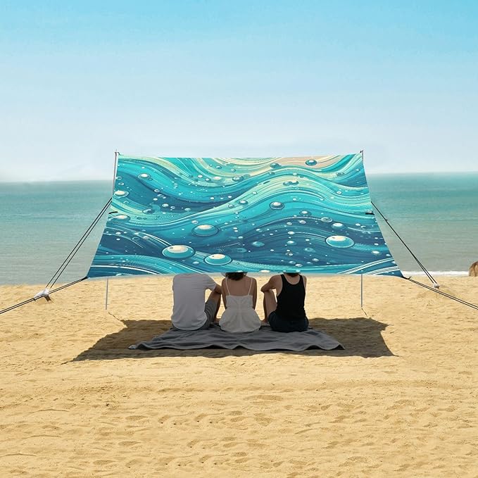 Shining Blue Water Spots Camping Sun Shelter Beach Tent Portable Beach Sun Shade Outdoor Canopy for Camping Trips Fishing Picnic