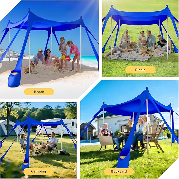 Beach Tent Sun Shelter UPF 50+10x10 FT Beach Canopy Tent Sun ShadePop Up Beach Canopy with 8 SandbagsOutdoor Beach Shade for Camping Trips Fishing Backyard Fun Picnics (Royal Blue)