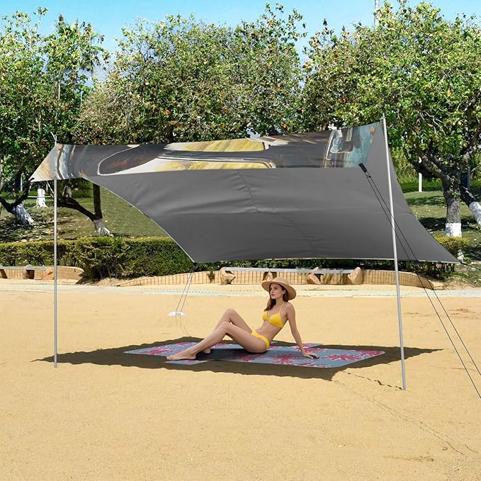 ALAZA Cow Pig Chicken Driving Funny Animals Beach Tent Sun Shelter UPF50+ Protection Beach Shade Canopy w/ 4 Sandbags for Outdoor Camping Fishing Backyard Fun Picnic 10x9 ft